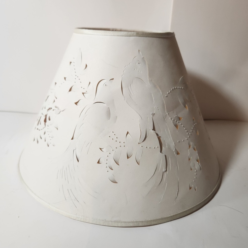 Vintage Pierced Parchment Lamp‎ Shade Hidden Bird Floral Design Cream Small